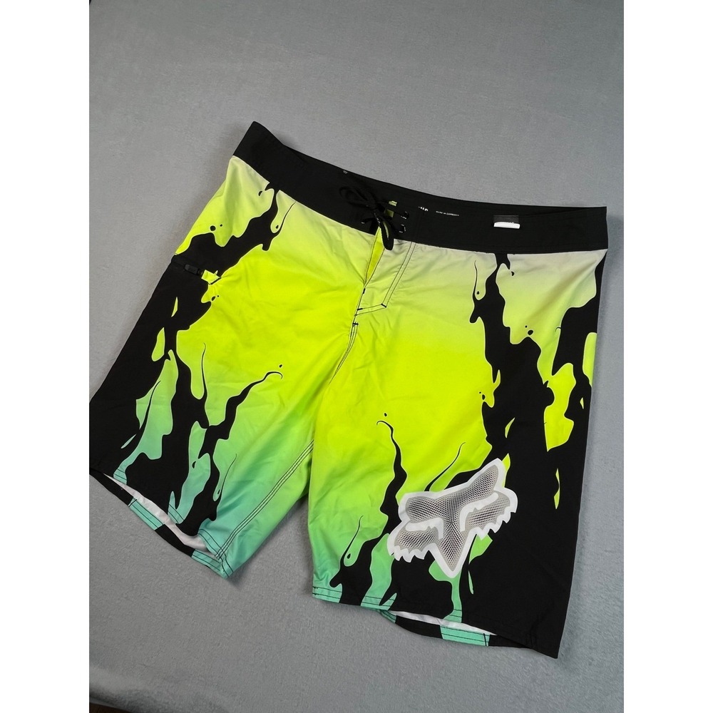Fox Racing Board‎ Shorts Men Large 36 Neon Green Black Flame Logo